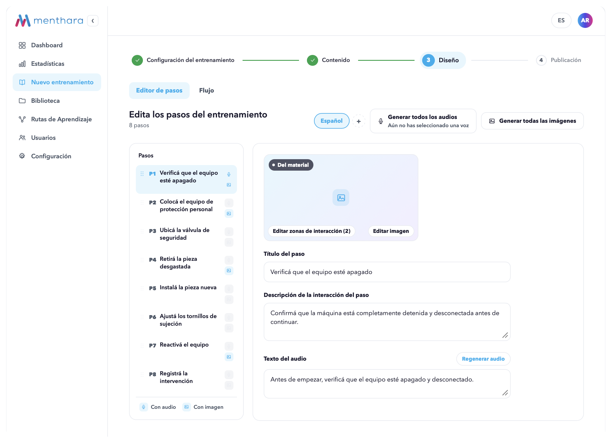 Menthara Flow · Editor de pasos
